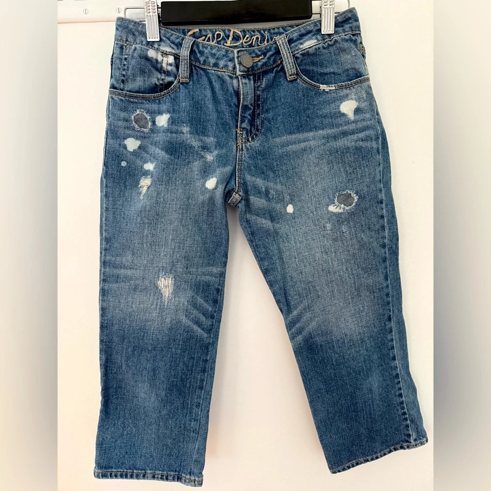 Gap Big Girls Bermuda Denim Capri Jeans Pants Shorts Size 14 Distressed Jeans